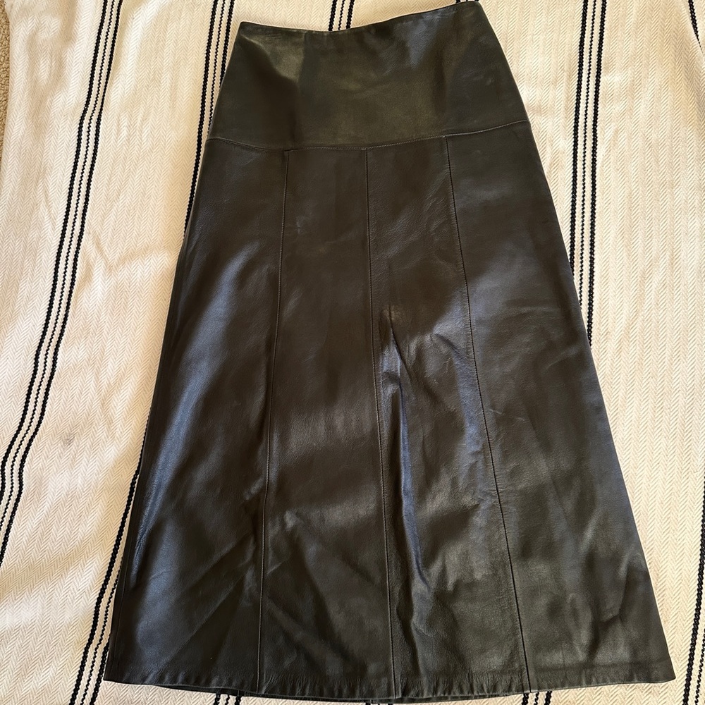 Cefinn leather midi skirt. Size 2 black with burgundy liner